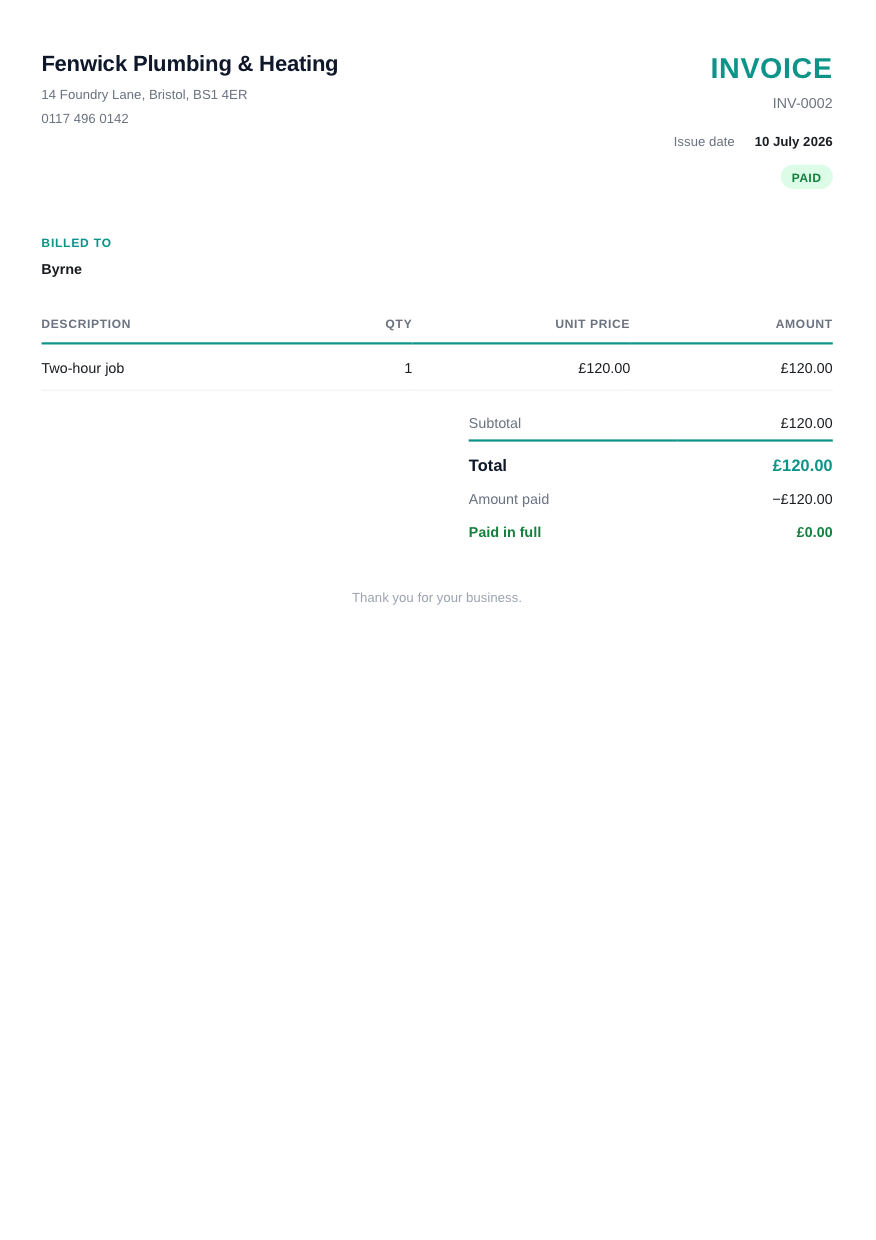 A rendered operivo invoice PDF