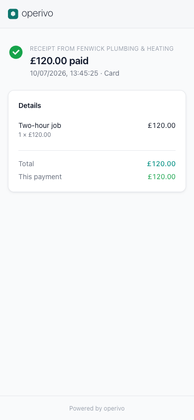 A customer's receipt on a phone