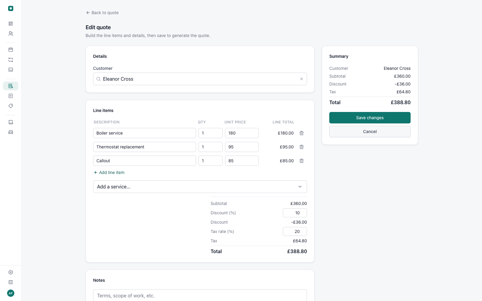 The operivo quote builder